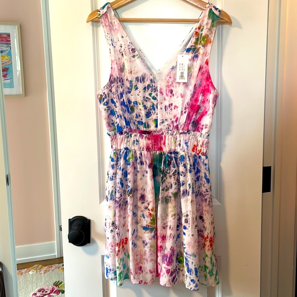 NWT Madison Marcus Double-V Neon Splatter Dress